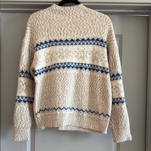Beige and Blue Fair Isle Knit Sweater